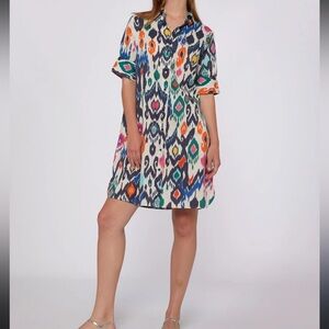 Vilagallo Hester Ikat Cotton Shirt Dress. Size 42 (US size 10)